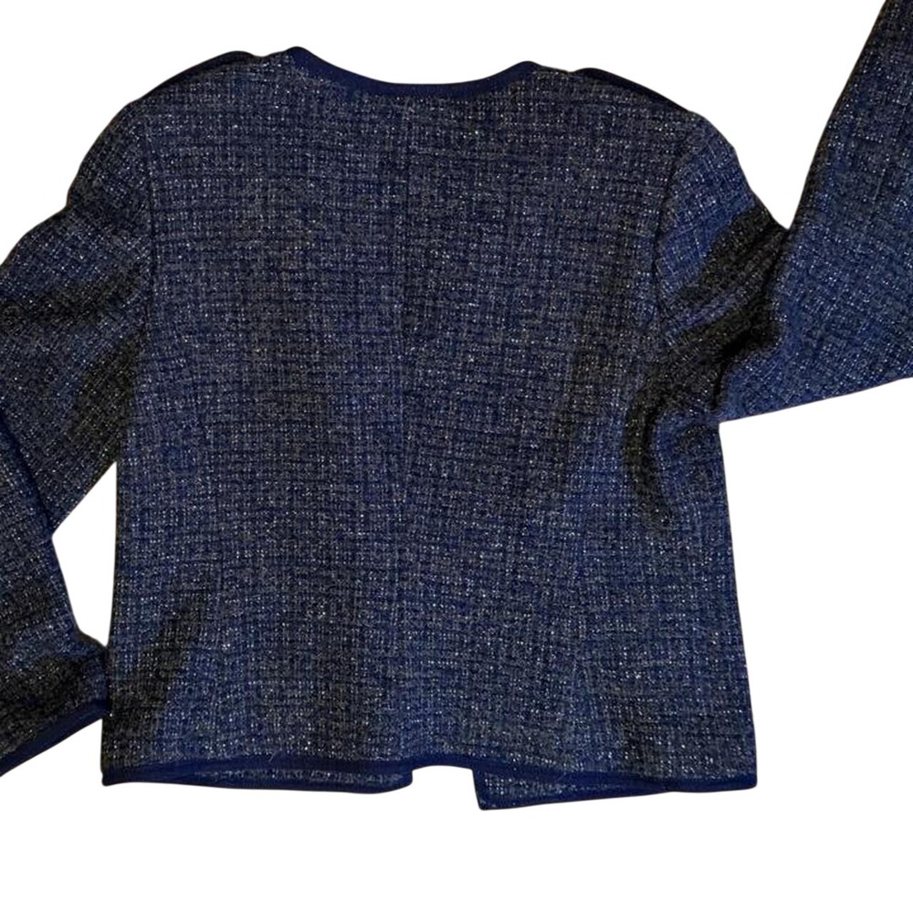 Talbots Petites Navy Boucle Tweed Open Front Jacket 10P